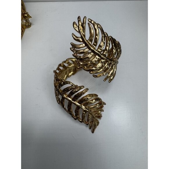 ZARA Areca Leaf Coiled Bracelet Gold Tone Textured Statement Cuff - Picture 9 of 11